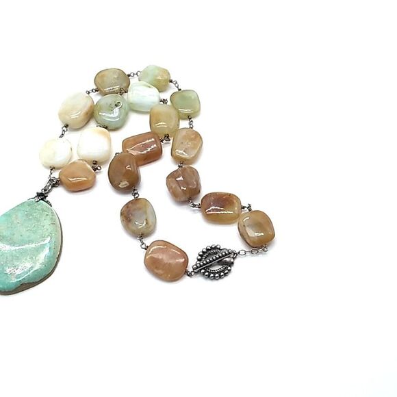 Artisan Tumbled Amazonite Square Beads on Wire Choker Necklace - Picture 7 of 16